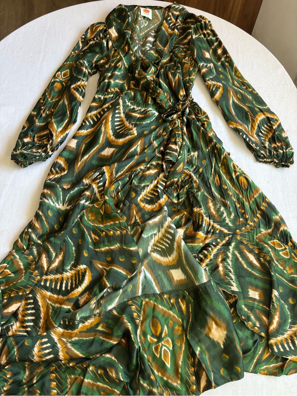 Farm Rio Pineapple Ikat Wrap Midi Dress Green Asymmetric Tropical Size XL - Picture 2 of 12